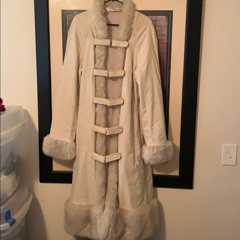 Jacket Vegan faux leather & fur cream jacket - Picture 4 of 8